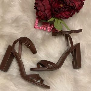 Brown strappy block heels